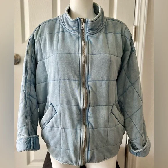 Free People Women's Dolman Quilted Denim Jacket, Blue, Medium - Picture 3 of 11